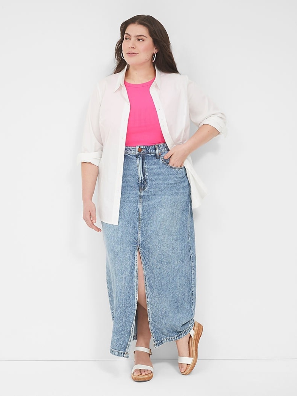 Lane Bryant Light Blue Denim Maxi Skirt with Front Slit